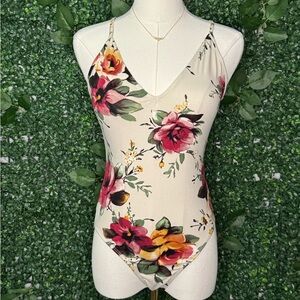 Floral Bodysuit in Cream and Pink